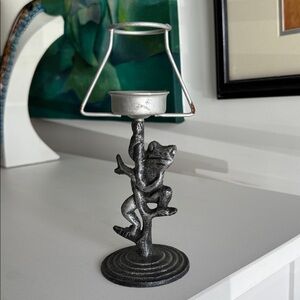 Frog Pewter Metal Candle Tea Light Holder Sculpture